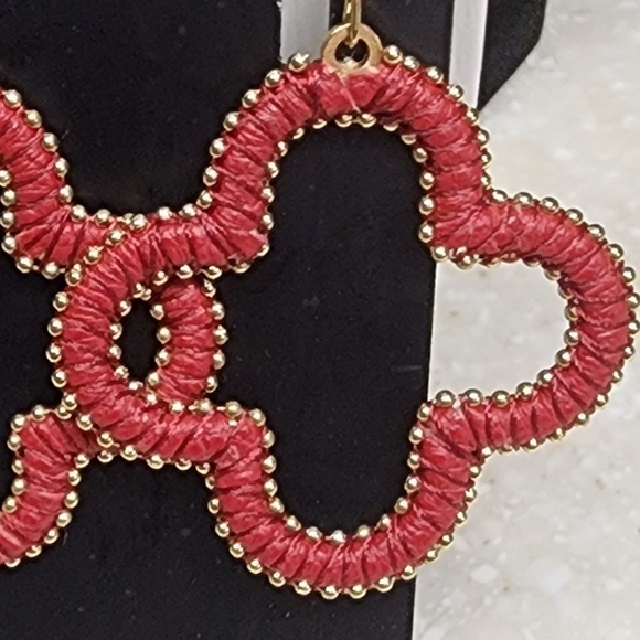 Red and Gold Clover Dangle Earrings - Picture 3 of 3